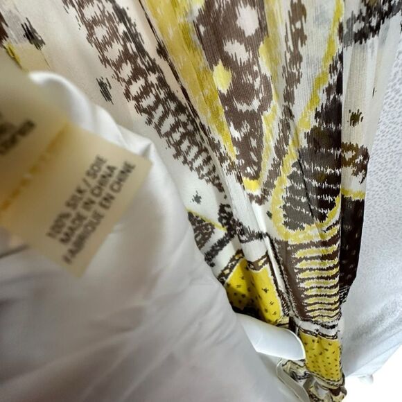 Elie Tahairi Yellow and White Silk Print Sleeveless Maxi Dress | Size 12 - Picture 8 of 10